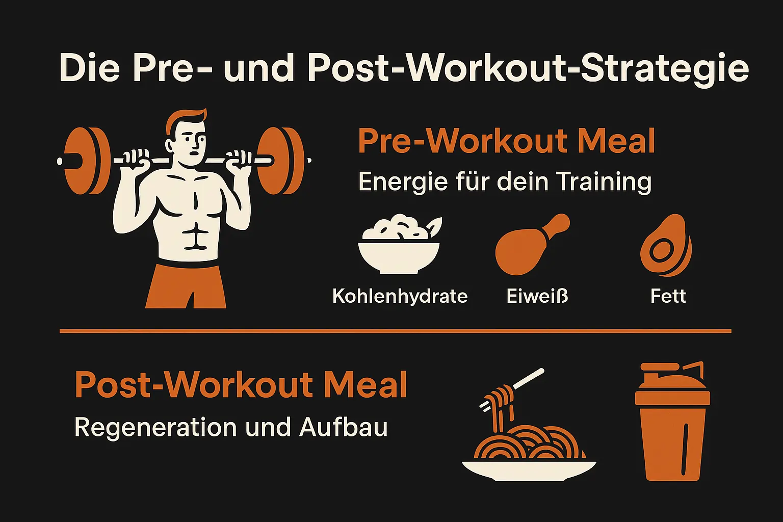 Eine Infografik, die auf die Ernährung vor und nach dem Sport eingeht.
