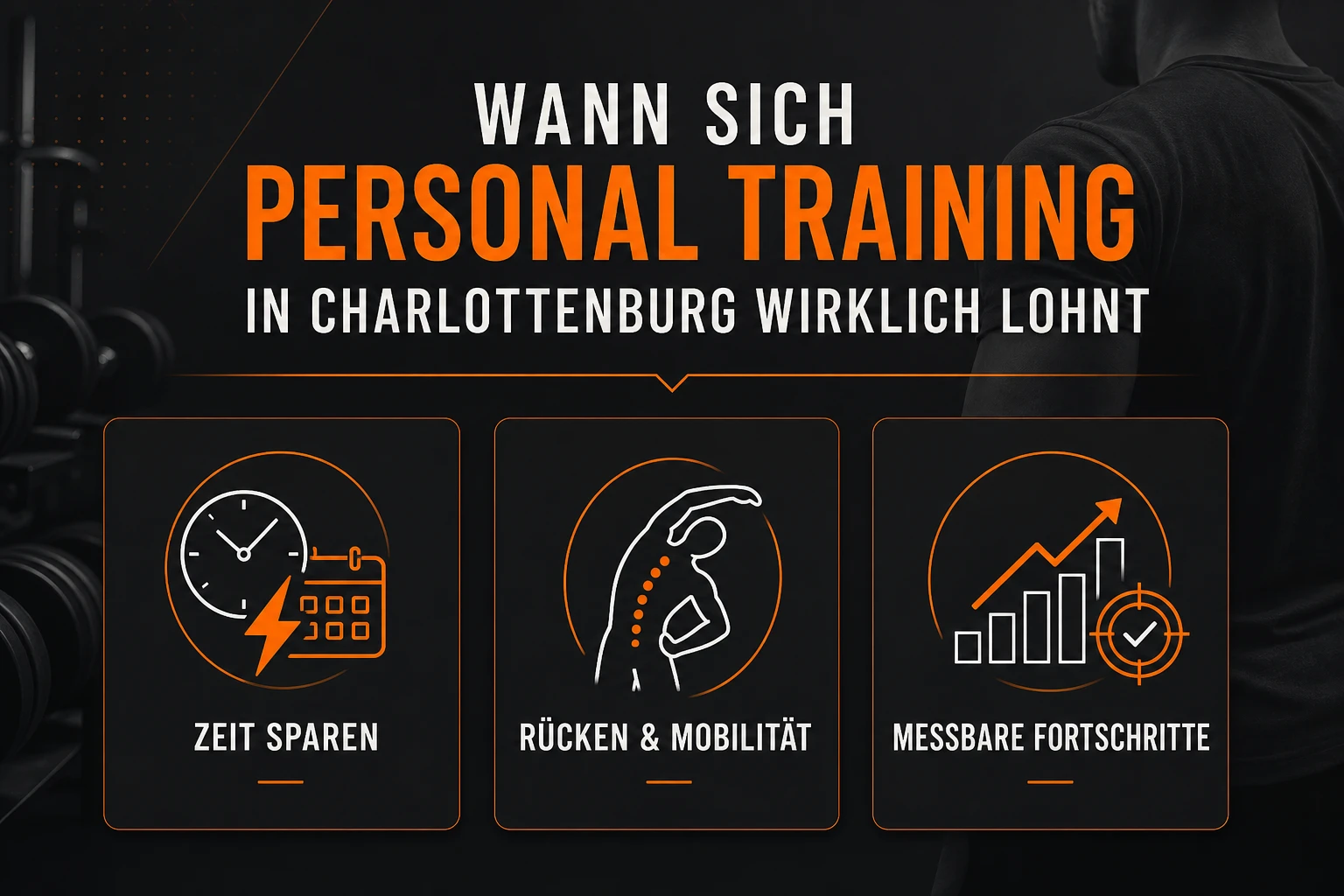 Infografik zeigt, wann sich Personal Training in Charlottenburg bei Zeitmangel, Rückenproblemen und messbarem Fortschritt lohnt
